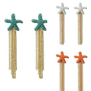 Hand Painted Textured Starfish Fringe Earrings